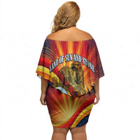 North Macedonia Independence Day Off Shoulder Short Dress Balkan Lynx Red Poppy Flowers Church Flag