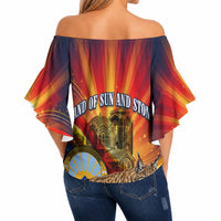 North Macedonia Independence Day Off Shoulder Wrap Waist Top Balkan Lynx Red Poppy Flowers Church Flag