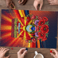 North Macedonia Independence Day Puzzle Balkan Lynx Red Poppy Flowers Church Flag
