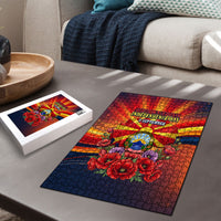 North Macedonia Independence Day Puzzle Balkan Lynx Red Poppy Flowers Church Flag