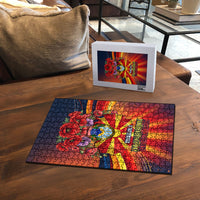 North Macedonia Independence Day Puzzle Balkan Lynx Red Poppy Flowers Church Flag