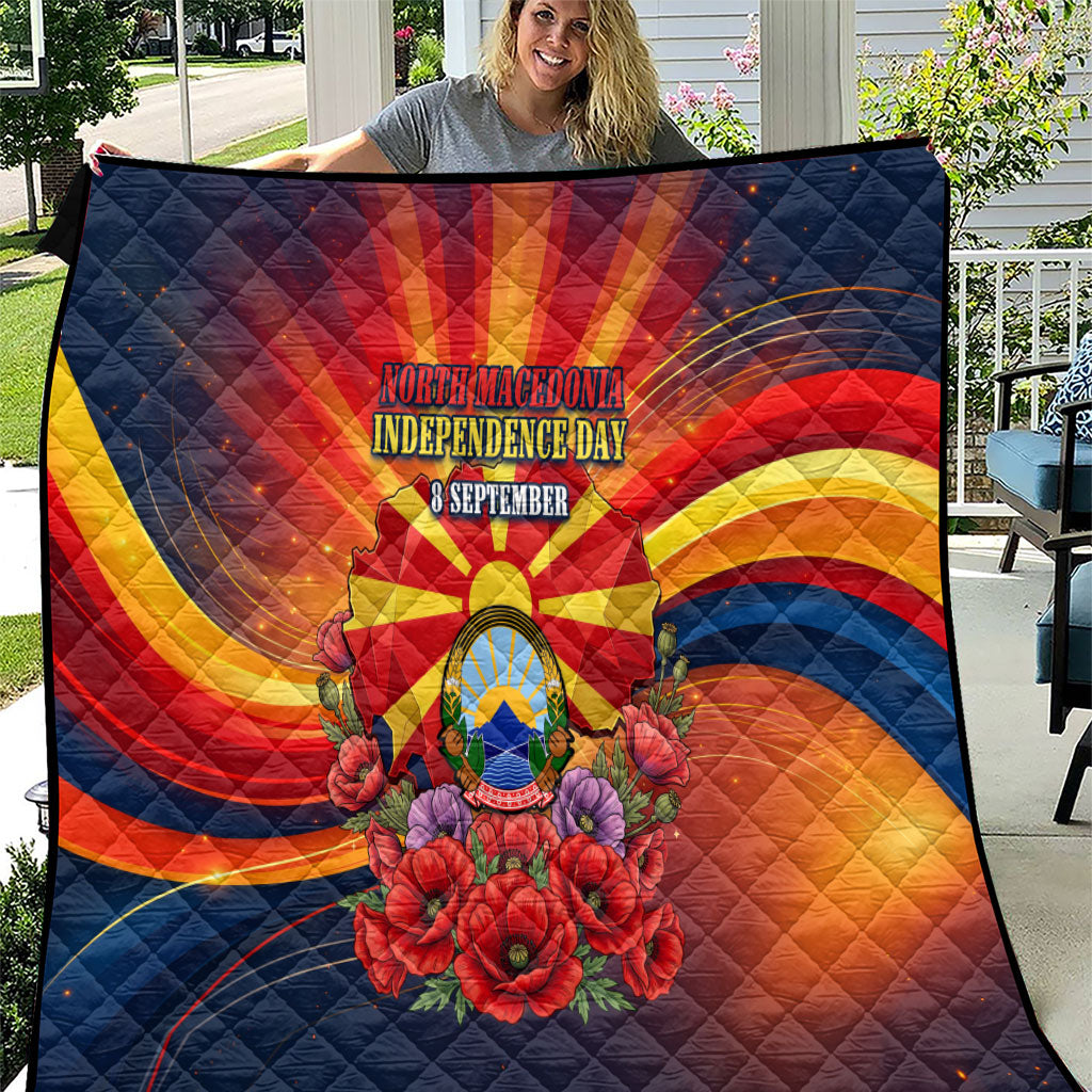 North Macedonia Independence Day Quilt Balkan Lynx Red Poppy Flowers Church Flag