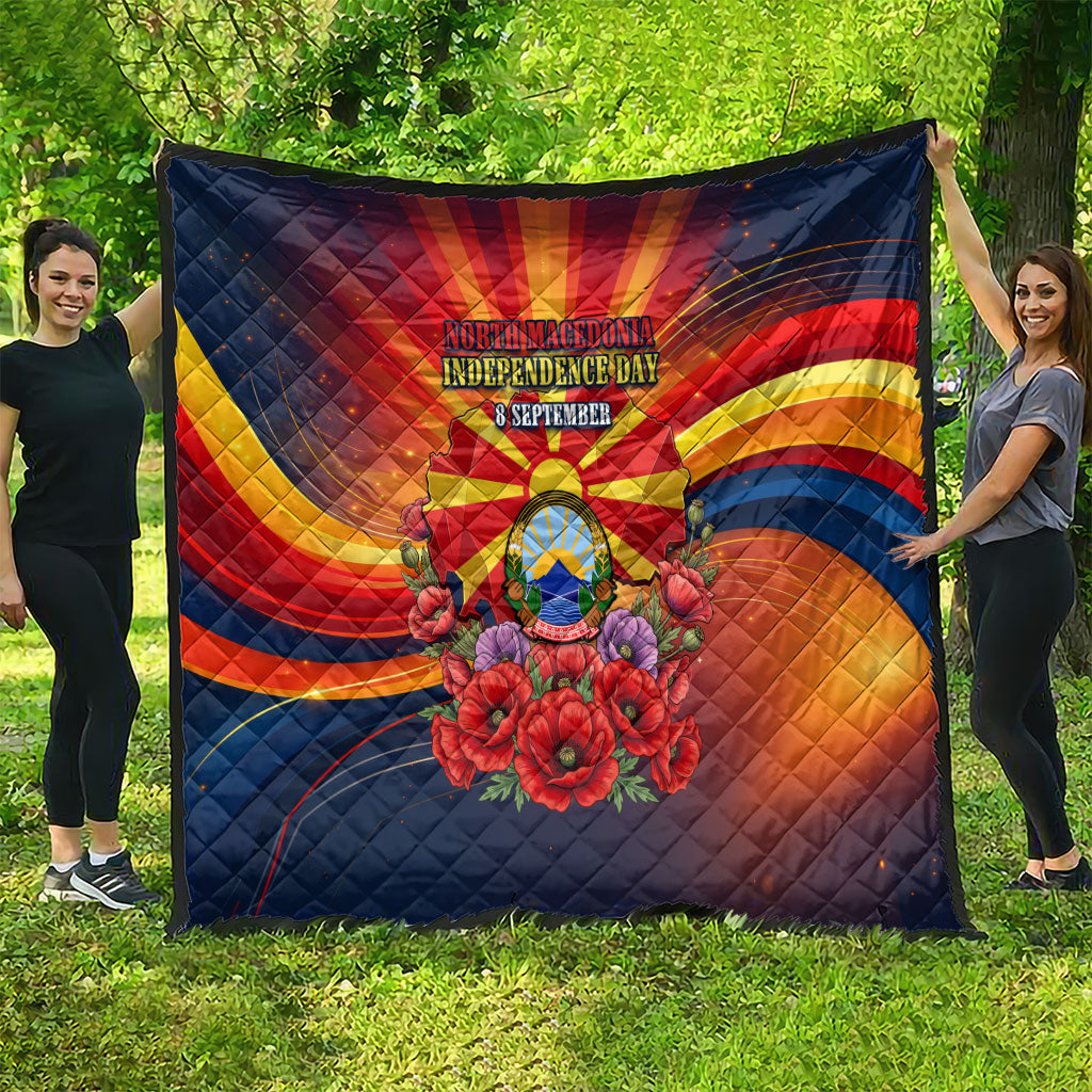 North Macedonia Independence Day Quilt Balkan Lynx Red Poppy Flowers Church Flag