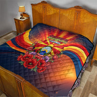 North Macedonia Independence Day Quilt Balkan Lynx Red Poppy Flowers Church Flag