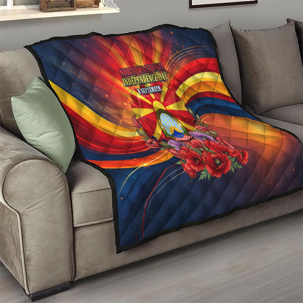 North Macedonia Independence Day Quilt Balkan Lynx Red Poppy Flowers Church Flag
