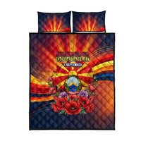 North Macedonia Independence Day Quilt Bed Set Balkan Lynx Red Poppy Flowers Church Flag