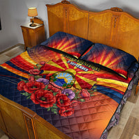 North Macedonia Independence Day Quilt Bed Set Balkan Lynx Red Poppy Flowers Church Flag