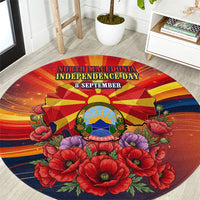 North Macedonia Independence Day Round Carpet Balkan Lynx Red Poppy Flowers Church Flag