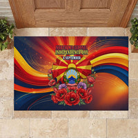 North Macedonia Independence Day Rubber Doormat Balkan Lynx Red Poppy Flowers Church Flag