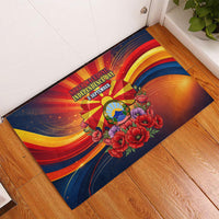 North Macedonia Independence Day Rubber Doormat Balkan Lynx Red Poppy Flowers Church Flag