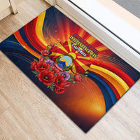North Macedonia Independence Day Rubber Doormat Balkan Lynx Red Poppy Flowers Church Flag