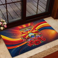 North Macedonia Independence Day Rubber Doormat Balkan Lynx Red Poppy Flowers Church Flag