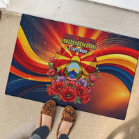 North Macedonia Independence Day Rubber Doormat Balkan Lynx Red Poppy Flowers Church Flag