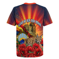 North Macedonia Independence Day Rugby Jersey Balkan Lynx Red Poppy Flowers Church Flag