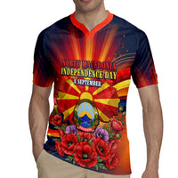 North Macedonia Independence Day Rugby Jersey Balkan Lynx Red Poppy Flowers Church Flag