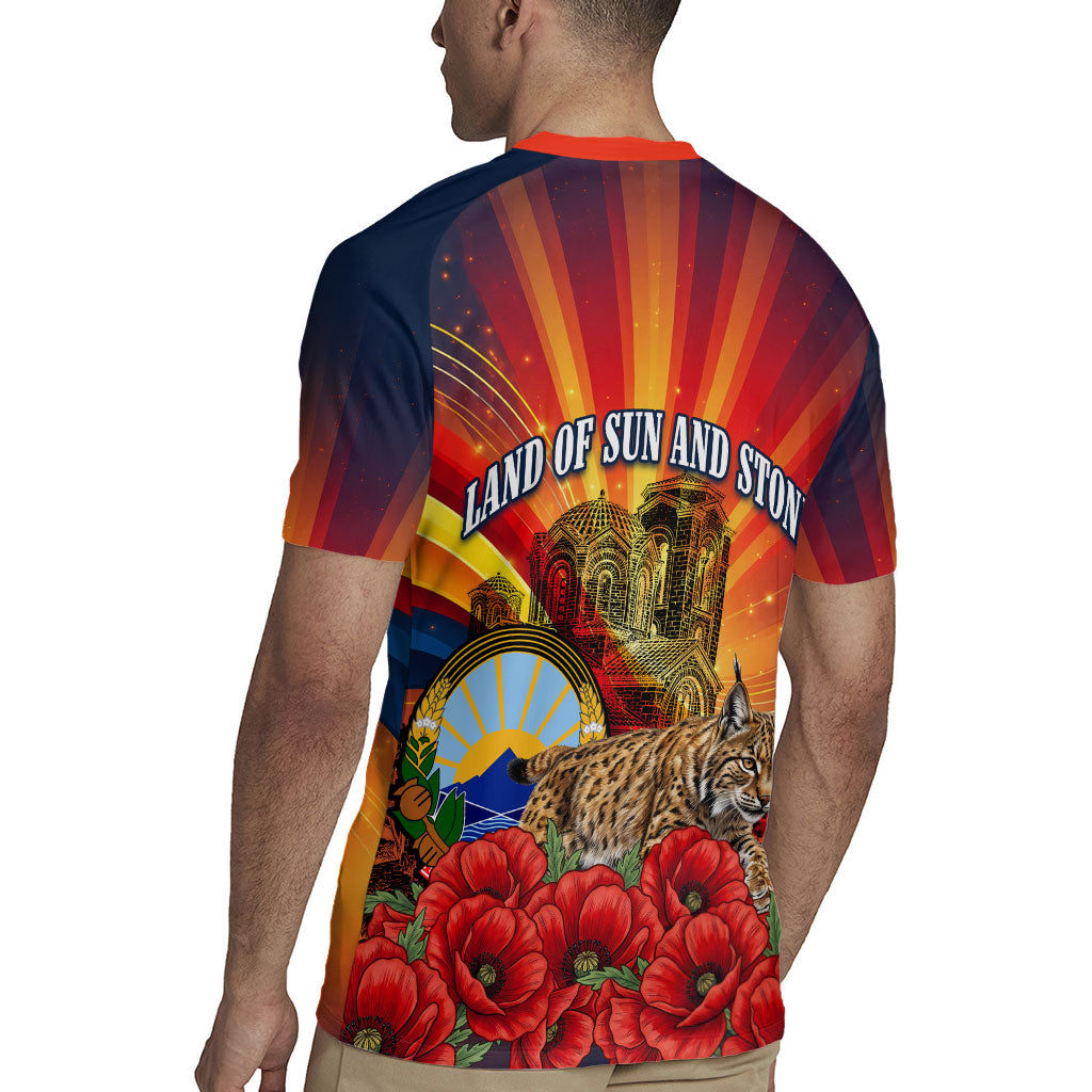 North Macedonia Independence Day Rugby Jersey Balkan Lynx Red Poppy Flowers Church Flag