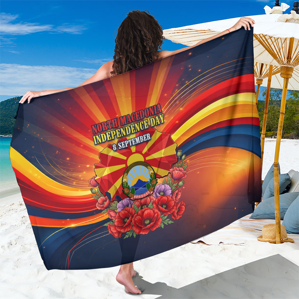 North Macedonia Independence Day Sarong Balkan Lynx Red Poppy Flowers Church Flag