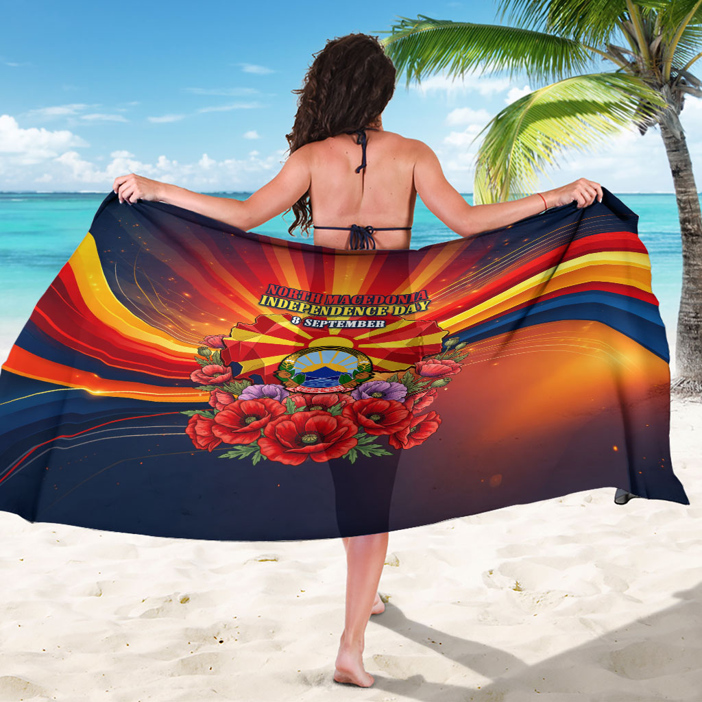 North Macedonia Independence Day Sarong Balkan Lynx Red Poppy Flowers Church Flag