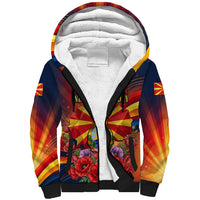 North Macedonia Independence Day Sherpa Hoodie Balkan Lynx Red Poppy Flowers Church Flag