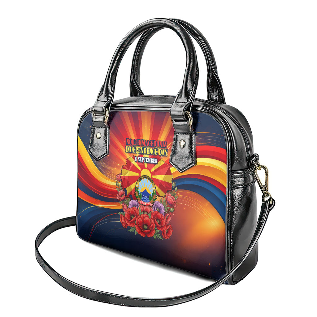 North Macedonia Independence Day Shoulder Handbag Balkan Lynx Red Poppy Flowers Church Flag