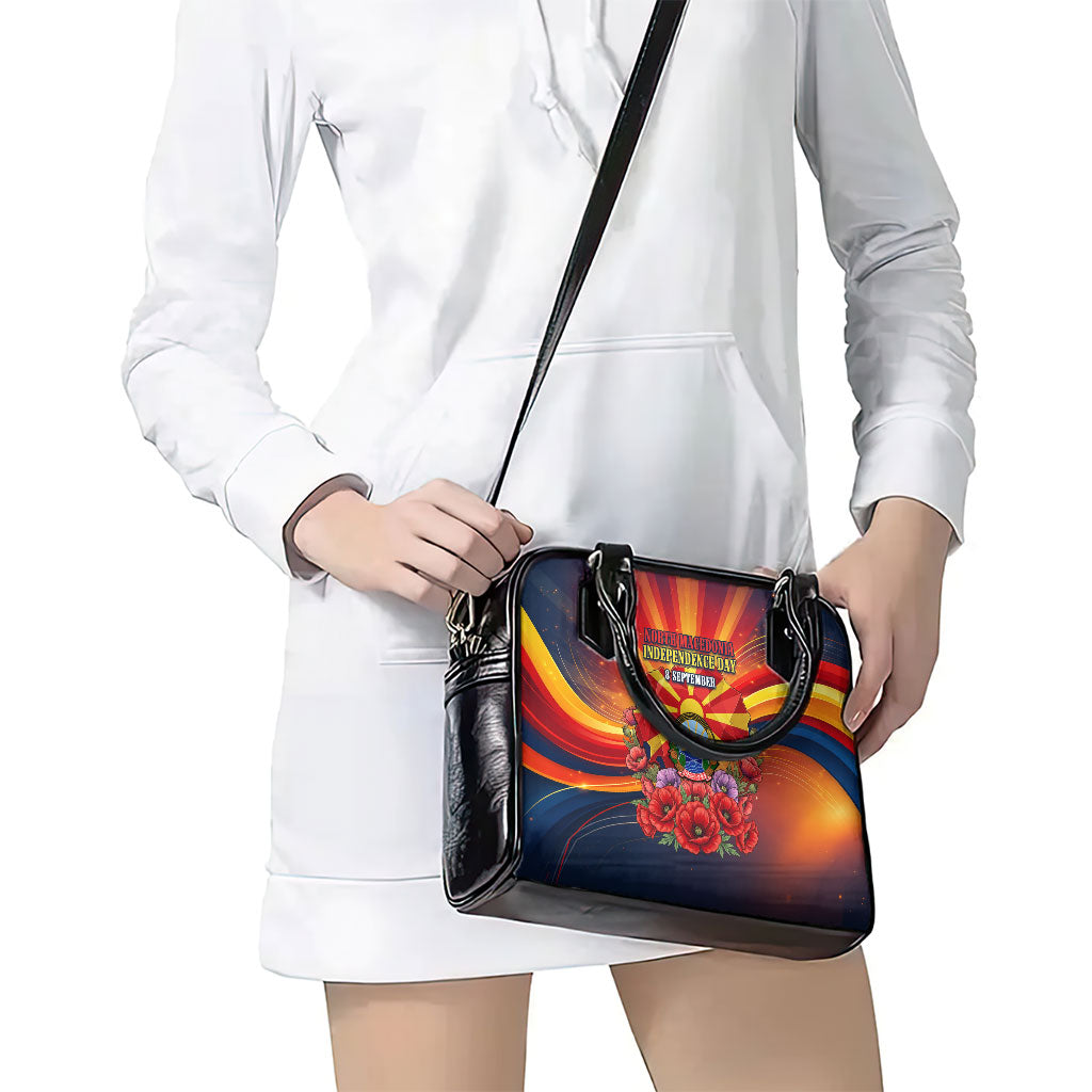 North Macedonia Independence Day Shoulder Handbag Balkan Lynx Red Poppy Flowers Church Flag