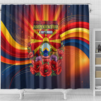North Macedonia Independence Day Shower Curtain Balkan Lynx Red Poppy Flowers Church Flag