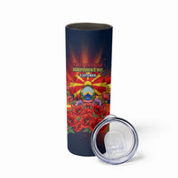 North Macedonia Independence Day Skinny Tumbler Balkan Lynx Red Poppy Flowers Church Flag