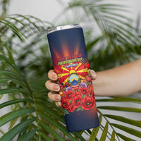North Macedonia Independence Day Skinny Tumbler Balkan Lynx Red Poppy Flowers Church Flag