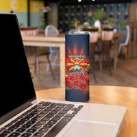 North Macedonia Independence Day Skinny Tumbler Balkan Lynx Red Poppy Flowers Church Flag