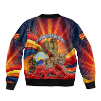 North Macedonia Independence Day Sleeve Zip Bomber Jacket Balkan Lynx Red Poppy Flowers Church Flag