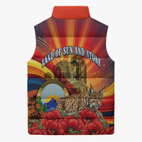 North Macedonia Independence Day Sleeveless Puffer Jacket Balkan Lynx Red Poppy Flowers Church Flag