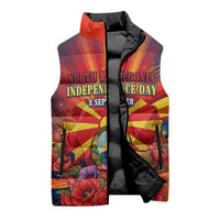 North Macedonia Independence Day Sleeveless Puffer Jacket Balkan Lynx Red Poppy Flowers Church Flag