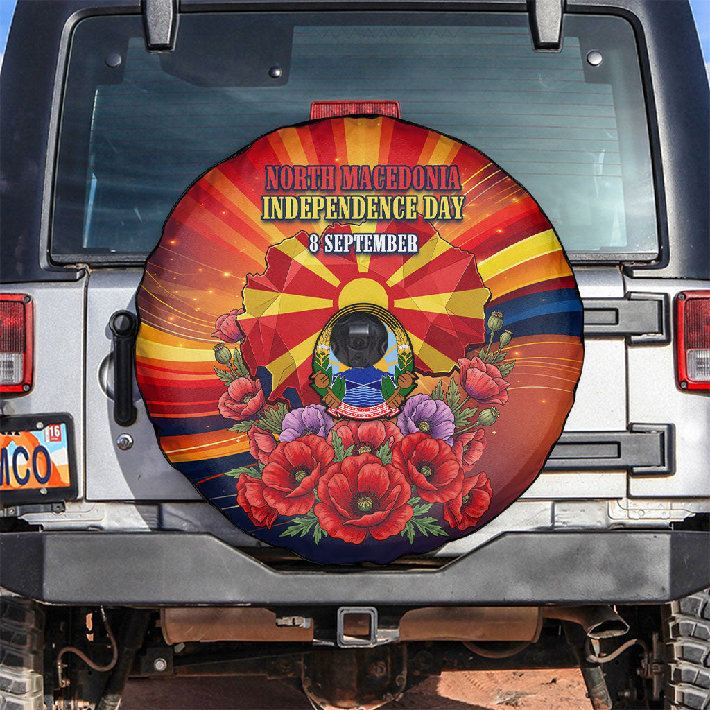 North Macedonia Independence Day Spare Tire Cover Balkan Lynx Red Poppy Flowers Church Flag