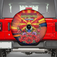 North Macedonia Independence Day Spare Tire Cover Balkan Lynx Red Poppy Flowers Church Flag