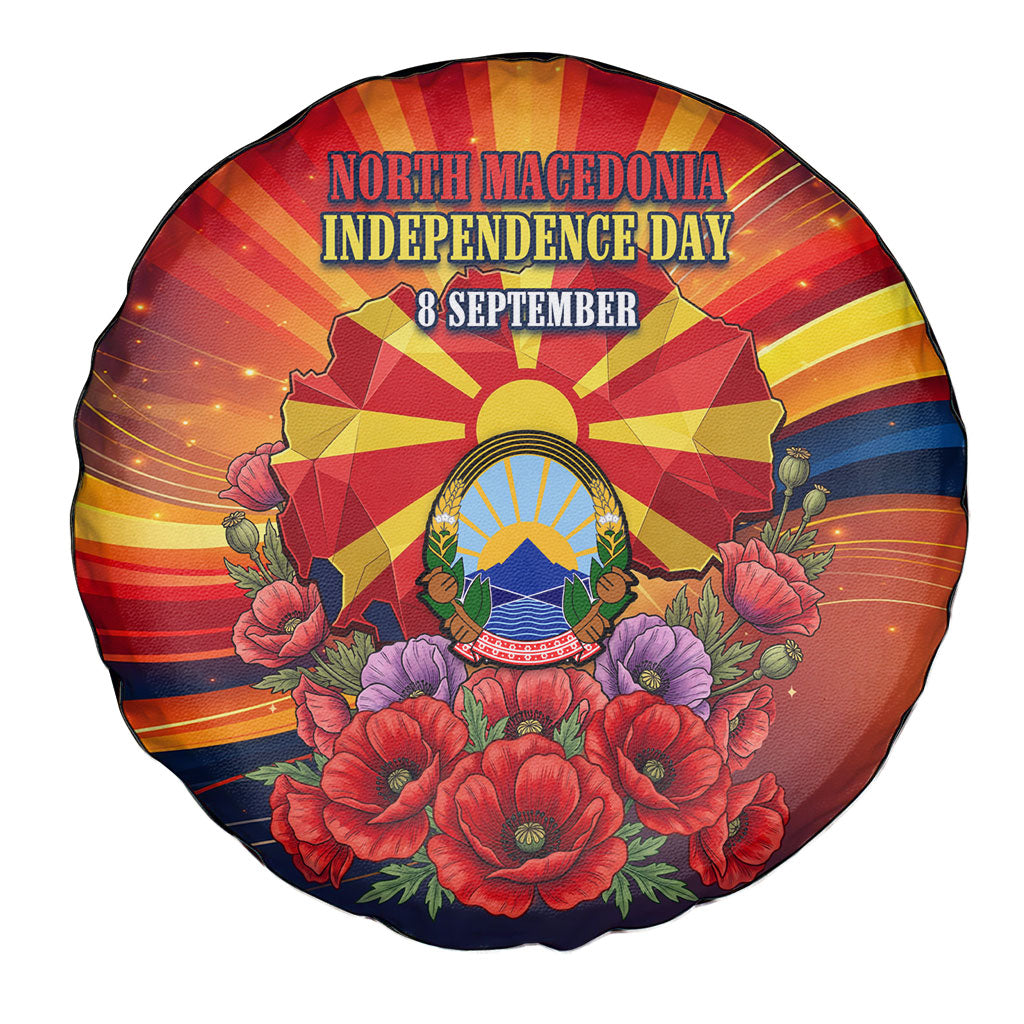 North Macedonia Independence Day Spare Tire Cover Balkan Lynx Red Poppy Flowers Church Flag