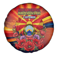 North Macedonia Independence Day Spare Tire Cover Balkan Lynx Red Poppy Flowers Church Flag