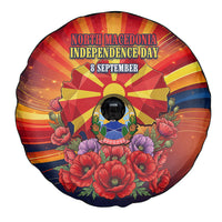North Macedonia Independence Day Spare Tire Cover Balkan Lynx Red Poppy Flowers Church Flag