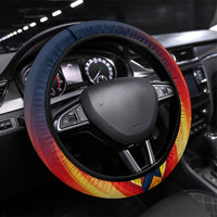 North Macedonia Independence Day Steering Wheel Cover Balkan Lynx Red Poppy Flowers Church Flag