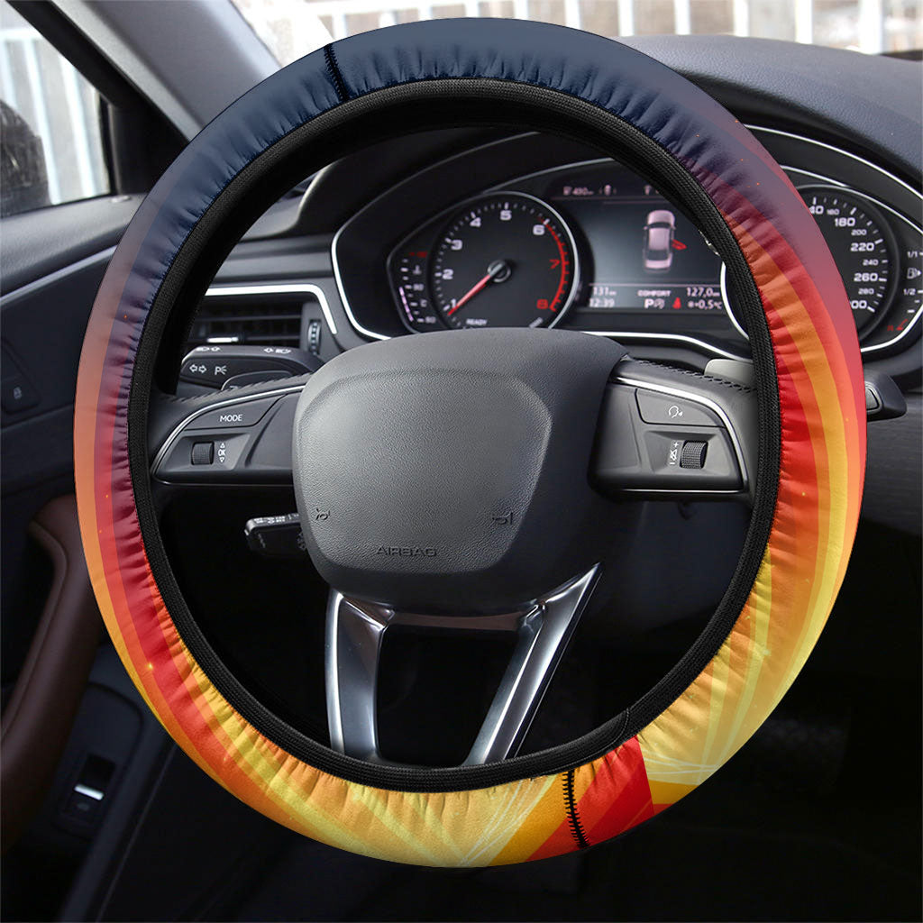 North Macedonia Independence Day Steering Wheel Cover Balkan Lynx Red Poppy Flowers Church Flag