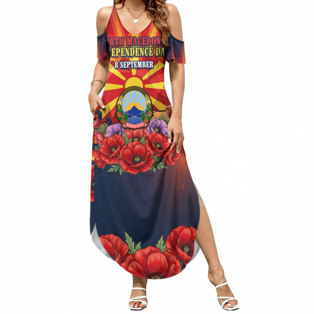 North Macedonia Independence Day Summer Maxi Dress Balkan Lynx Red Poppy Flowers Church Flag