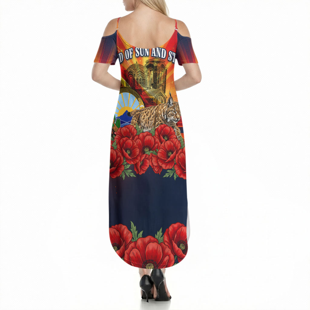 North Macedonia Independence Day Summer Maxi Dress Balkan Lynx Red Poppy Flowers Church Flag