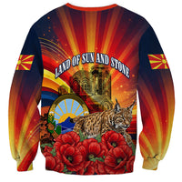 North Macedonia Independence Day Sweatshirt Balkan Lynx Red Poppy Flowers Church Flag