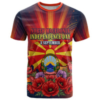 North Macedonia Independence Day T Shirt Balkan Lynx Red Poppy Flowers Church Flag
