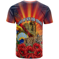 North Macedonia Independence Day T Shirt Balkan Lynx Red Poppy Flowers Church Flag