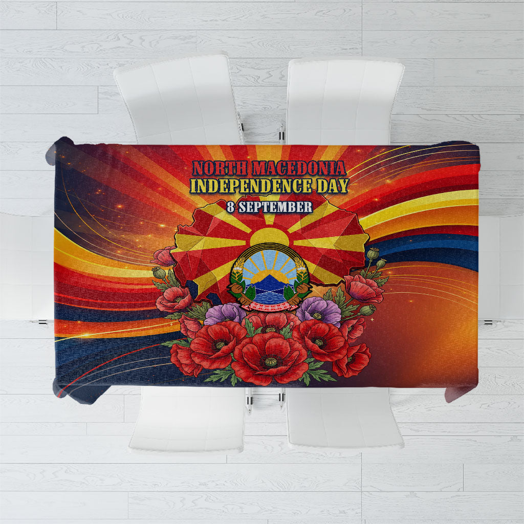 North Macedonia Independence Day Tablecloth Balkan Lynx Red Poppy Flowers Church Flag