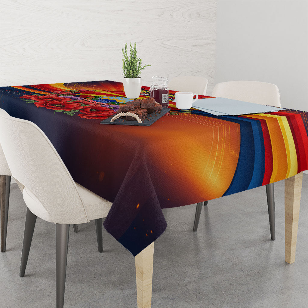 North Macedonia Independence Day Tablecloth Balkan Lynx Red Poppy Flowers Church Flag