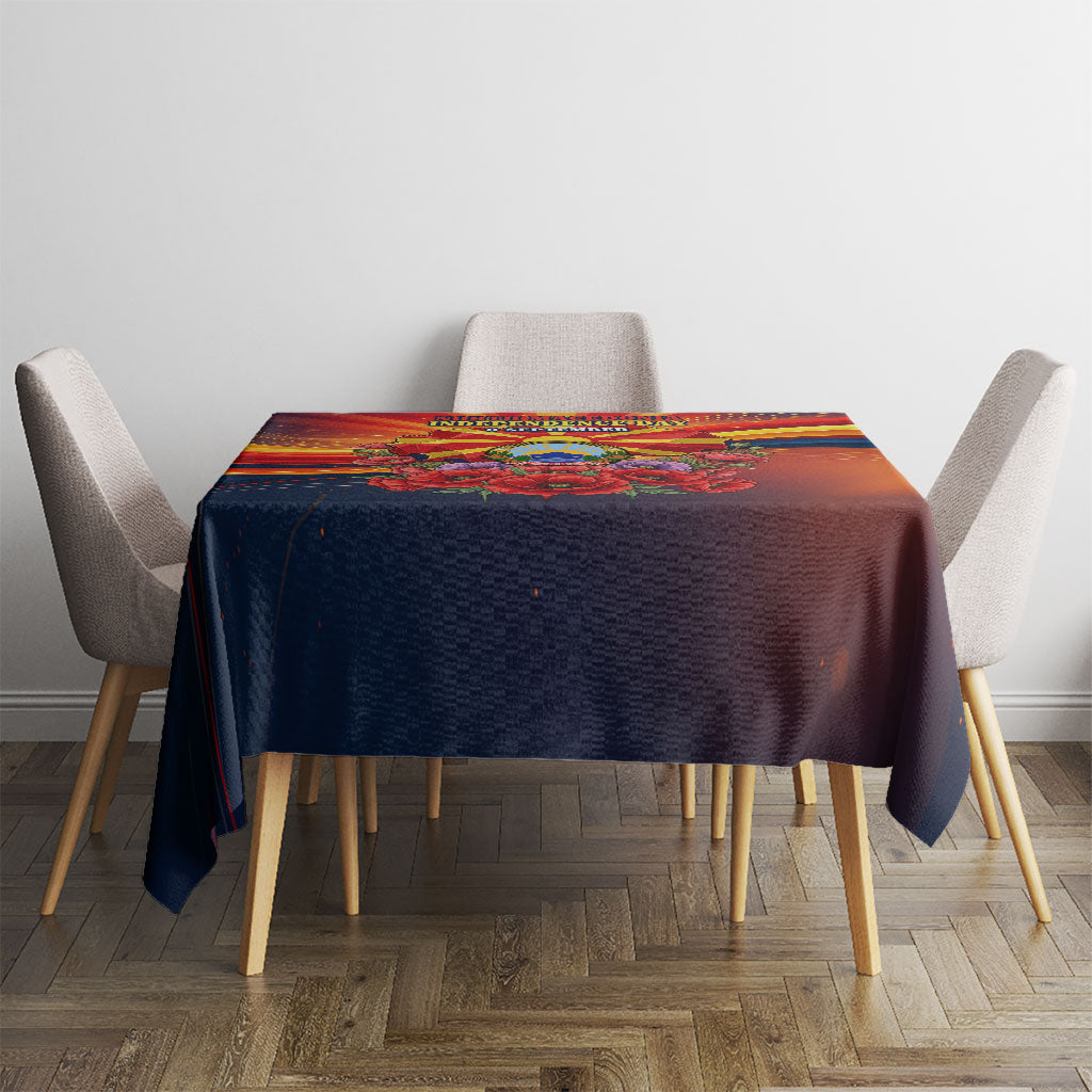 North Macedonia Independence Day Tablecloth Balkan Lynx Red Poppy Flowers Church Flag