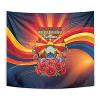 North Macedonia Independence Day Tapestry Balkan Lynx Red Poppy Flowers Church Flag