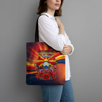 North Macedonia Independence Day Tote Bag Balkan Lynx Red Poppy Flowers Church Flag