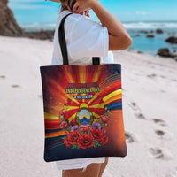 North Macedonia Independence Day Tote Bag Balkan Lynx Red Poppy Flowers Church Flag